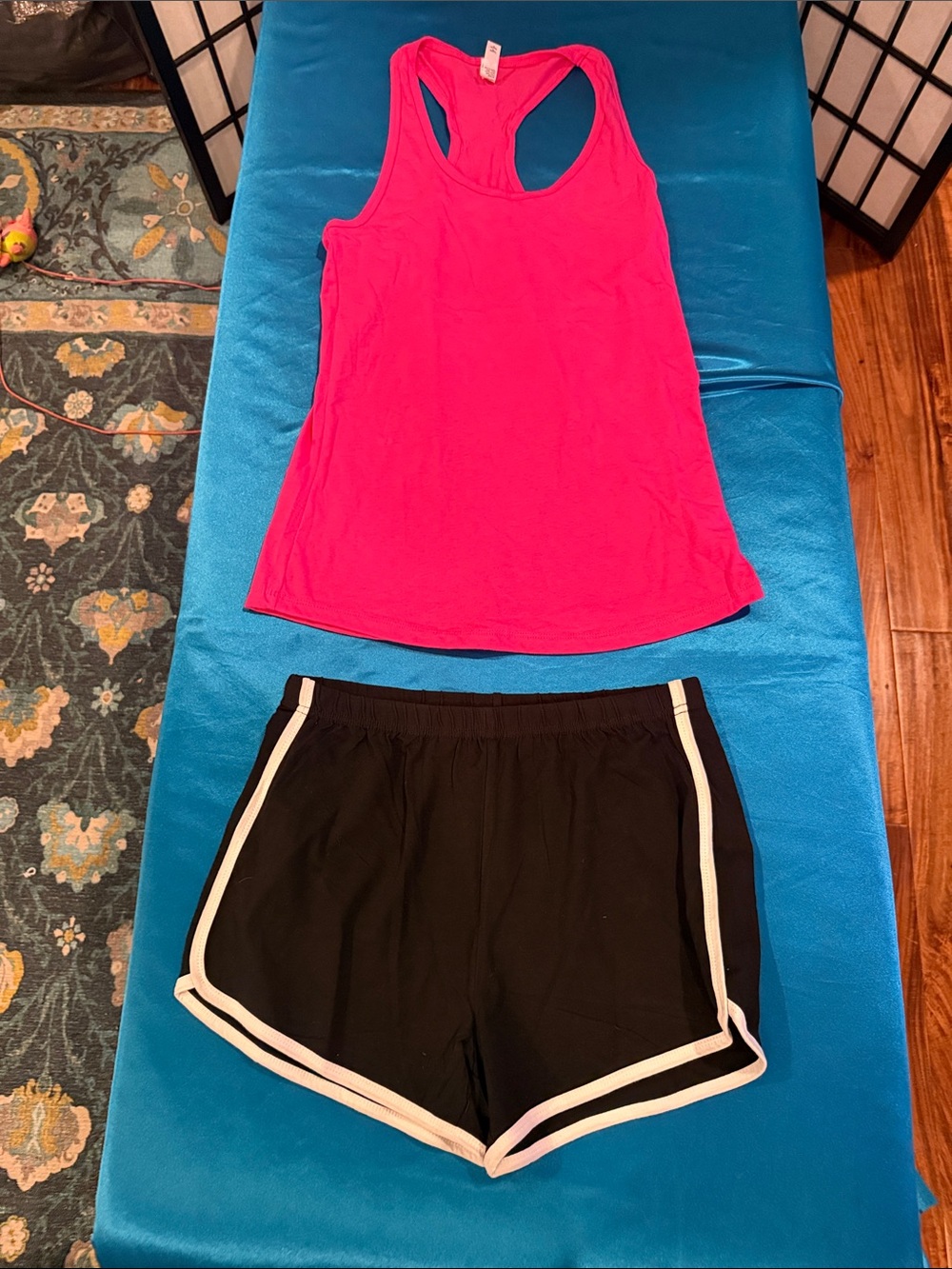 Women's Hot Pink Racerback Tank and Black Trim Lounge Shorts Set